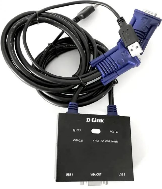 

Переключатель KVM D-link KVM-221/C1A на 2 компьютера USB, 2-а кабеля, KVM-221/C1A