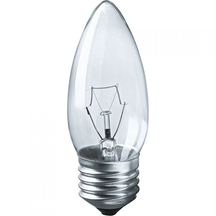 Лампа накаливания Navigator NI-B-60-230-E27-CL (уп/10шт), 60Вт, 230В, E27, 35х95мм, свеча, прозрачная (94329)