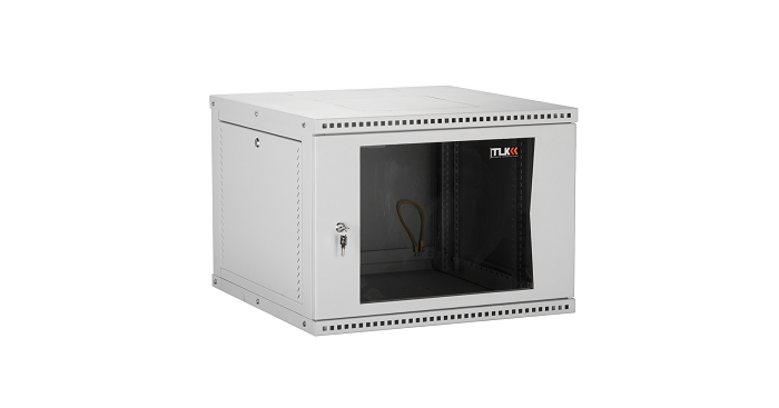 Шкаф настенный 19, 12U TLK TWI-126045-R-G-GY стеклянная дверь, Ш600хВ569хГ450мм, 1 пара монтажных направляющих, серый