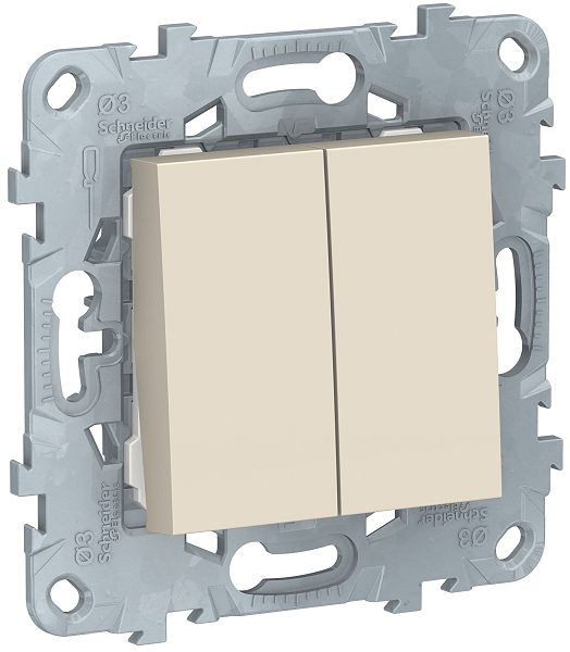 

Переключатель Schneider Electric NU521344 UnicaNew, беж, 2-клавишный, 2 х сх. 6, 10 AX, 250В, NU521344