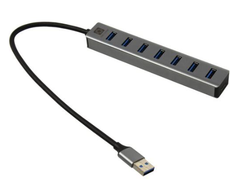 Концентратор 5bites HB37-315SL 7*USB3.0, AL, USB PLUG, встроенный USB-кабель 27см, silver