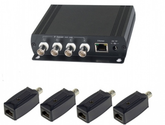 Комплект SC&T IP01K (IP01(4шт.)+IP01H(1шт.), для передачи Ethernet от 4-х устройств по коаксиальному кабелю до 200 метров. Скорость передачи 10Мб/с(по комплект передачи видео и аудиосигнала по коаксиальному кабелю chb001hm 2