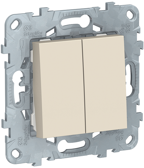 

Выключатель Schneider Electric NU521144 UnicaNew, беж, 2-клавишный, сх. 5, 10 AX, 250В, NU521144