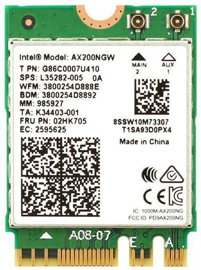 

Сетевая карта Intel AX200.NGWG 985897 Wi-Fi 6 AX200, 2230, 2x2 AX+BT, vPro, AX200.NGWG