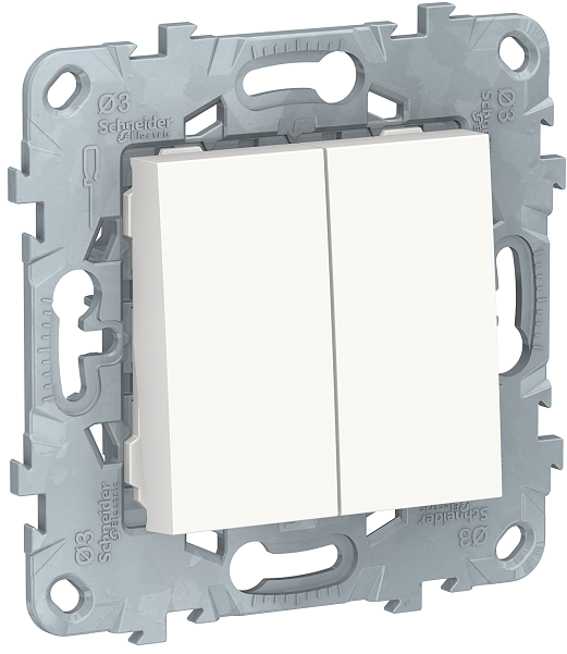 Переключатель Schneider Electric NU521318 UnicaNew, белый, 2-клавишный, 2 х сх. 6, 10 AX, 250В