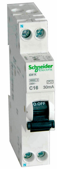 

Автоматический выключатель Schneider Electric A9D49616 дифференциальный (АВДТ) iDif K 1п 16А 30мА 6кА С А, A9D49616