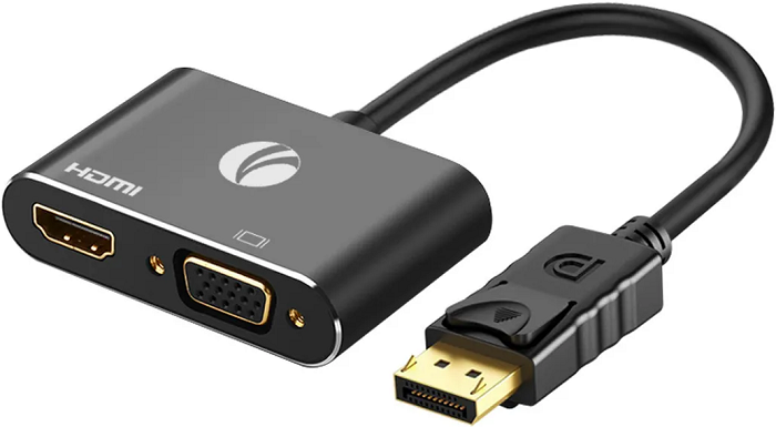 Переходник VCOM CG640M-0.15 DisplayPort (M)=>HDMI (F), VGA(F), 4K/30Hz, alluminium shell