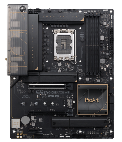 

Материнская плата ATX ASUS PROART B760-CREATOR WIFI (LGA1700, B760, 4*DDR5 (7200), 4*SATA 6G RAID, 3*M.2, 3*PCIE, 2.5Glan, Glan, WiFi, BT, HDMI, DP, U, PROART B760-CREATOR WIFI