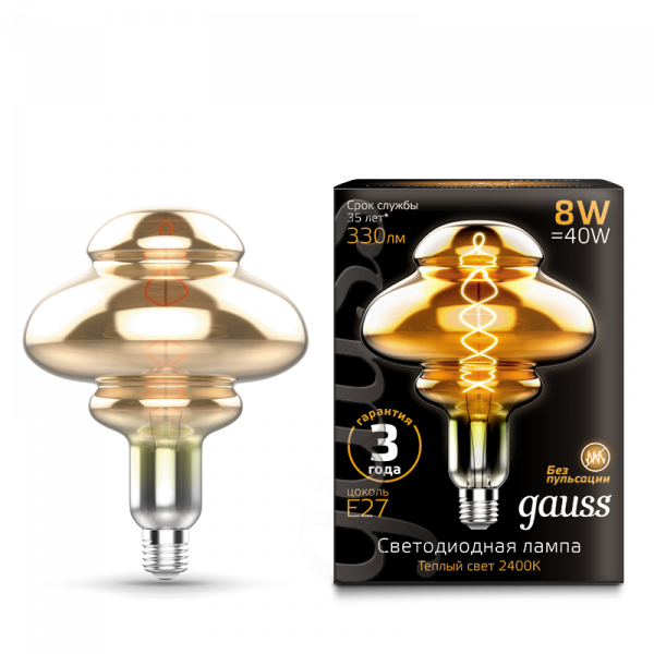 

Лампа светодиодная Gauss 162802008 Led Vintage Filament Flexible BD160 8W 330lm E27 160*210mm Gray 2400K, 162802008