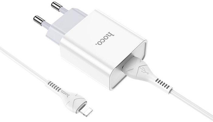 

Зарядное устройство сетевое Hoco C81A УТ000022009 с кабелем, Lightning, USB, 2.1A, белое, C81A