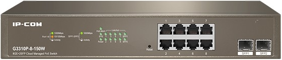 

Коммутатор управляемый IP-Com G3310P-8-150W 8*10/100/1000 Base-T Ethernet ports (Data/Power); 2*100/1000 Base-X SFP ports, G3310P-8-150W