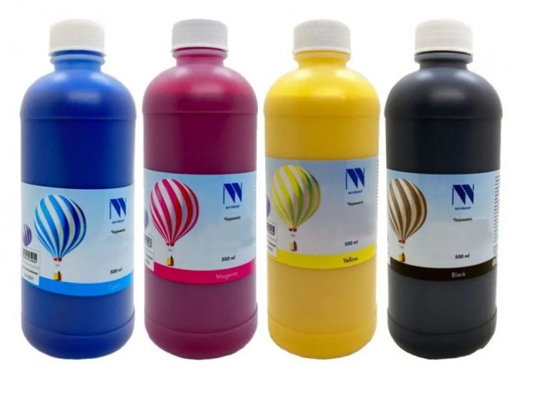 Чернила NVP NV-INK500U4 универсальные на водной основе, комплект 4 цвета по 500 мл + промывочная жидкость 100 мл - фото 1