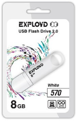 

Накопитель USB 2.0 8GB Exployd 570 белый, 570