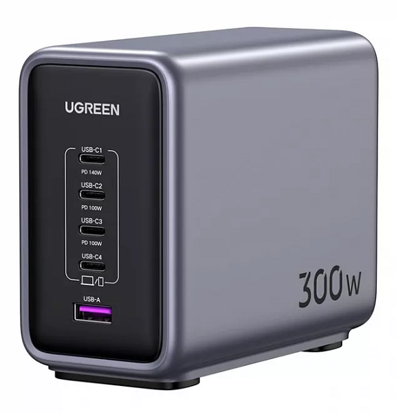 Зарядное устройство сетевое UGREEN CD333 90903B Nexode 300W 5-Port PD GaN Fast Desktop Charger EU. Цвет: серый зарядное устройство satechi 200w usb c 6 port pd gan charger eu цвет серый космос