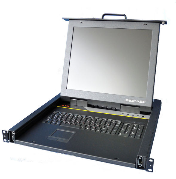 Консоль KVM Procase R1908 (УЦЕНЕННЫЙ) однорельсовая, 8 портов, LCD 19'', single rail console 8 port, LCD D-Sub, USB, разрешение 1280*1024, 8 кабелей