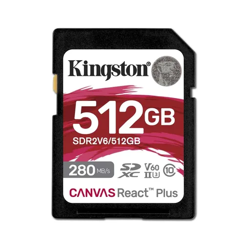 

Карта памяти SDXC 512GB Kingston SDR2V6/512GB Canvas React Plus UHS-II 280R/150W U3 V60, SDR2V6/512GB