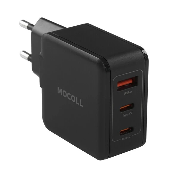 

Зарядное устройство сетевое MOCOLL RUI III Series 65WBN 65W, 2*USB-C, USB-A, чёрный, RUI III Series