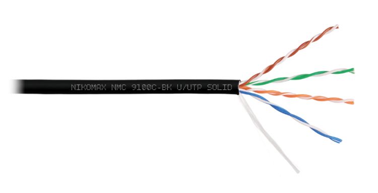 

Кабель витая пара U/UTP 5e кат. 4 пары NIKOMAX NMC 9100C-BK 24AWG(0.52 мм), медь, одножильный (solid), внутренний, полимерный материал, нг(A)-HF, чёрн, NMC 9100C-BK