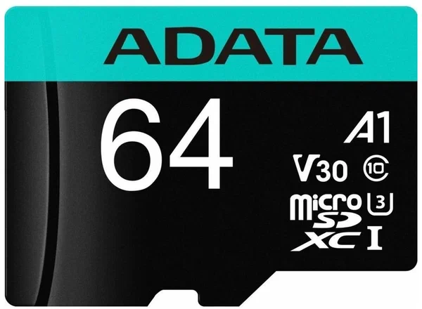 

Карта памяти MicroSDXC 64GB ADATA AUSDX64GUI3V30SA2-RA1 UHS-I U3 Class 10/V30S/A2, Adapter, 100/80 MB/s, RTL, AUSDX64GUI3V30SA2-RA1