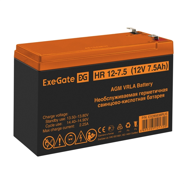 

Батарея Exegate HR 12-7.5 EX285638RUS (12V 7.5Ah 1228W, клеммы F2), HR 12-7.5