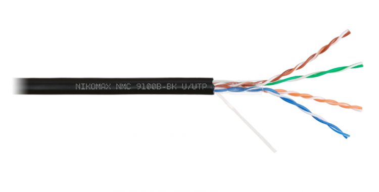 

Кабель витая пара U/UTP 5e кат. 4 пары NIKOMAX NMC 9100B-BK 24AWG(0.52 мм), медь, одножильный (solid), внешний, PE, чёрный, уп/305м, NMC 9100B-BK