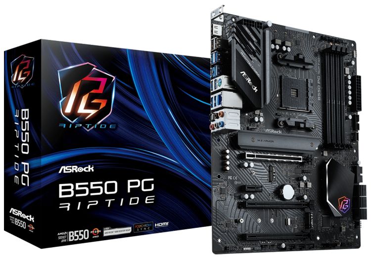 Материнская плата ATX ASRock B550 PG RIPTIDE (AM4, AMD B550, 4*DDR4 (4933), 6*SATA 6G RAID, 2*M.2, 4*PCIE, 2.5Glan, HDMI, USB Type-C, 7*USB 3.2, 2*USB