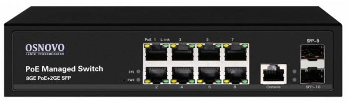 

Коммутатор PoE OSNOVO SW-80802/L(150W) на 8 RJ45 PoE + 2 x GE SFP, 8 x GE (10/100/1000 Base-T) PoE (IEEE 802.3af/at), 2 x GE SFP (1000 Base-X). PoE IE, SW-80802/L(150W)