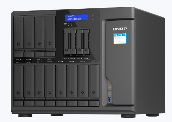 

Сетевой RAID-накопитель QNAP TS-1655-8G 12 отсеков 3,5"/2,5", 4 отсека 2,5", 2 порта M.2, 2 порта 2,5 GbE BASE-T. Intel Atom C5125 2,8 ГГц, 8 ГБ DDR4., TS-1655-8G