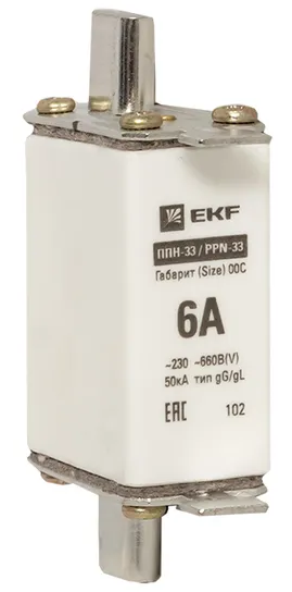 

Предохранитель EKF fus-33/100/6 ППН-33 100/6А габарит 00С, fus-33/100/6