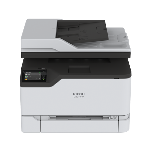 МФУ лазерное цветное Ricoh M C240FW 408430 A4, 512Мб, 24стр/мин, PCL, PS, дуплекс, LAN, WiFi,факс, ADF50, старт.картр.(750/500стр), самозапуск(МФУ) мфу лазерное черно белое brother mfc l6800dw a4 46стр мин дуплекс adf 512мб usb lan wifi nfc