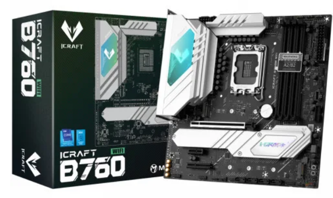 Материнская плата mATX MAXSUN iCraft B760M WIFI (LGA1700, B760, 4*DDR5 (6800), 4*SATA 6G RAID, 3*M.2, 3*PCIE, 2.5Glan, WiFi, BT, HDMI, DP, USB Type-C,