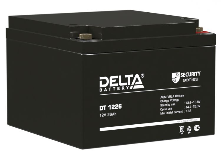 Батарея Delta DT 1226 12В, 26Ач, 167х175х126мм цена и фото