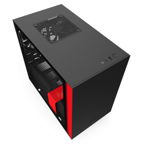 Корпус mini-ITX NZXT H210 black/red, без БП, закаленное стекло, fan 2x120mm, 2xUSB 3.1 (Type-A/Type-С), audio CA-H210B-BR - фото 3