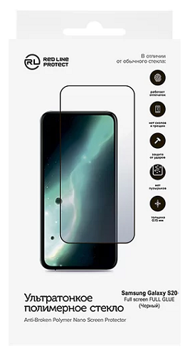 

Защитное стекло Red Line УТ000019660 ультратонкое, полимерное, Samsung Galaxy S20+ Full screen FULL GLUE, черная рамка, УТ000019660