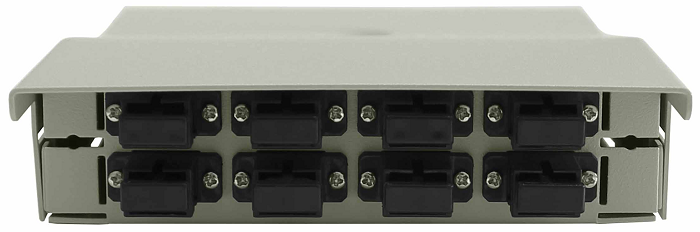 Кросс оптический настенный коробочный TELCORD КН-8 Мини 8-SC/SM-8-SC/UPC-SM-GY 163х123х30 мм, 8 адаптеров SC/SM, 8 пигтейлов SC/UPC SM (OS2 9/125), се