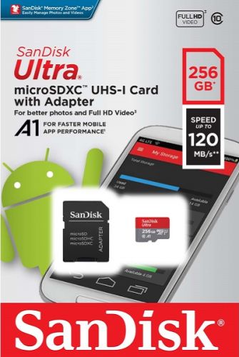 Карта памяти 256GB SanDisk SDSQUA4-256G-GN6MA microSDXC Class 10 Ultra (SD адаптер) UHS-I U1 A1 120MB/s - фото 1