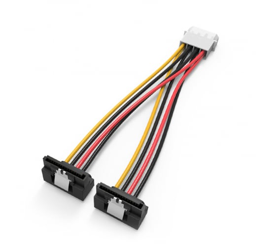 

Кабель питания Vention KDCBB переходник MOLEX 4pin M / 2 x SATA 15pin F угол 90 - 0.15м, KDCBB