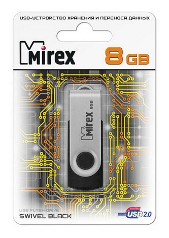 

Накопитель USB 2.0 8GB Mirex SWIVEL 13600-FMURUS08 чёрный (ecopack), SWIVEL