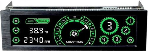 Панель управления вентиляторами Lamptron CM430 сенсорная, 30Вт/канал х4, PWM, черная, зеленая подсве