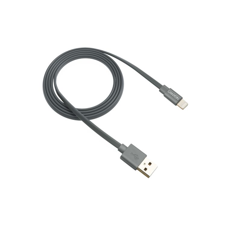 

Кабель интерфейсный Canyon MFI-2 CNS-MFIC2DG_OEM USB/Lightning, плоский, 1m, grey, MFI-2