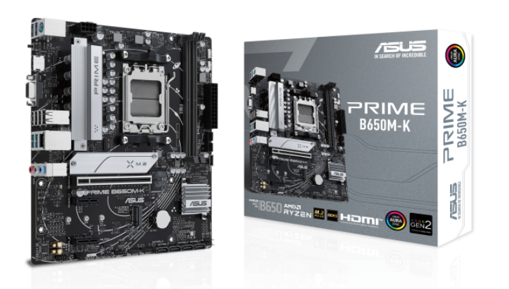 Материнская плата ASUS PRIME B650M-K (AM5, AMD B650, 2*DDR5 (8000), 4*SATA 6G RAID, 2*M.2, 3*PCIE, 2.5Glan, VGA, HDMI, 4*USB 3.2, 4*USB 2.0)