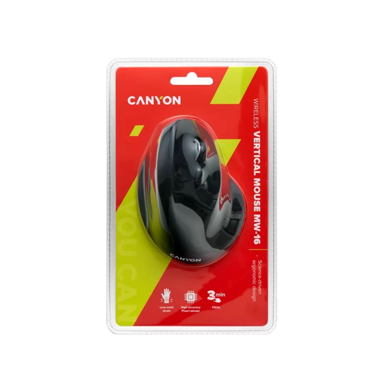 

Мышь Wireless Canyon MW-16 CNS-CMSW16B эргономичная вертикальная форма, Pixart 3212, 6 кн, 1600DPI, прорезиненное покрытие, черная, MW-16