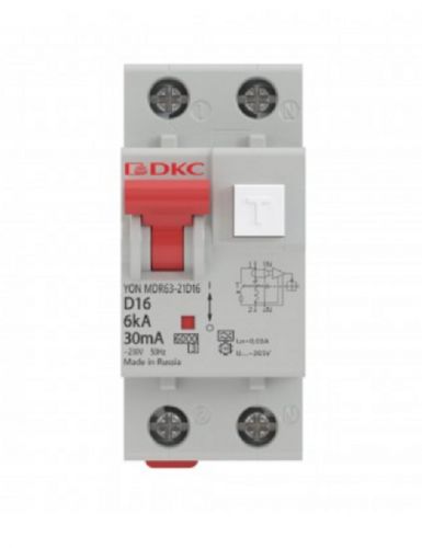 Автоматический выключатель дифф. тока (АВДТ) DKC MDR63-21C20-A 6kA, тип характеристики C, 1P+N, 20A, тип A, 2 модуля, YON