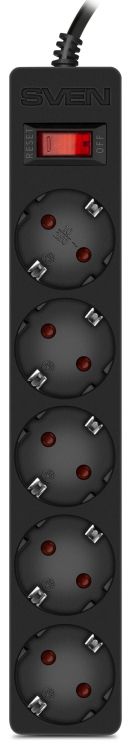 Сетевой фильтр Sven SF-05E 3,0 м (5 розеток с защитными шторками) черный, цветная коробка