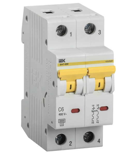 

Автоматический выключатель модульный IEK MVA31-2-006-C 2п C 6А 6кА ВА47-60M, MVA31-2-006-C