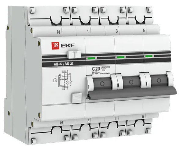 

Автомат дифференциальный EKF DA32-20-100-4P-pro АД-32 3P+N 20А (С) 100мА тип (АC) эл. 4,5кА PROxima, DA32-20-100-4P-pro