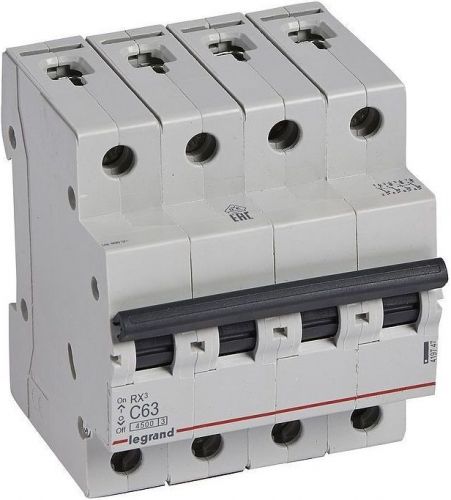 Автоматический выключатель Legrand 419747 RX³ - 4,5 кА - тип характеристики C, 400 В~, 63 А, 4П, 4 модуля