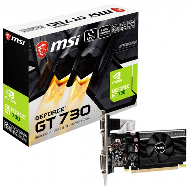 Видеокарта PCI-E MSI GeForce GT 730 (N730K-2GD3/LP) 2GB DDR3 64bit 28nm 902/1600MHz DVI-D/HDMI/D-SUB