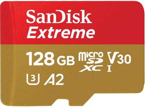 Карта памяти 128GB SanDisk SDSQXA1-128G-GN6MA Extreme microSDXC Class 10 UHS Class 3 V30 A2 160MB/s 128GB + SD adapter. - фото 1