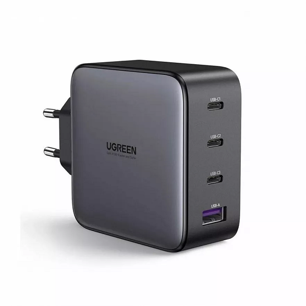 

Зарядное устройство сетевое UGREEN CD226 90575 USB-A+3*USB-C 100W GaN Fast Charger с кабелем 100W USB-C. Цвет: серый космос, CD226